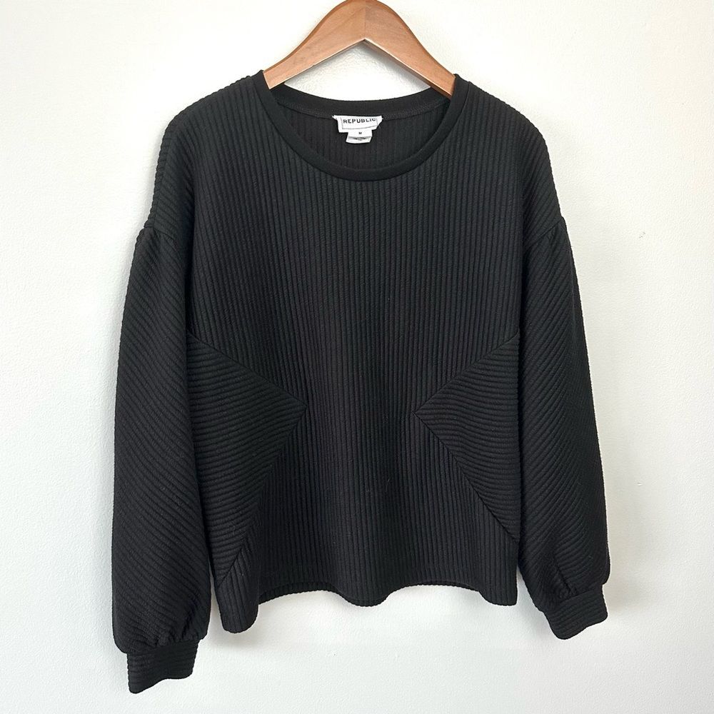 For The Republic Black Ribbed Long Sleeve Sweater Blouse Size Medium Minimalist